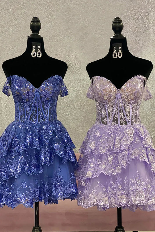 Fuchsia Floral Lace A-Line Short Homecoming Dress