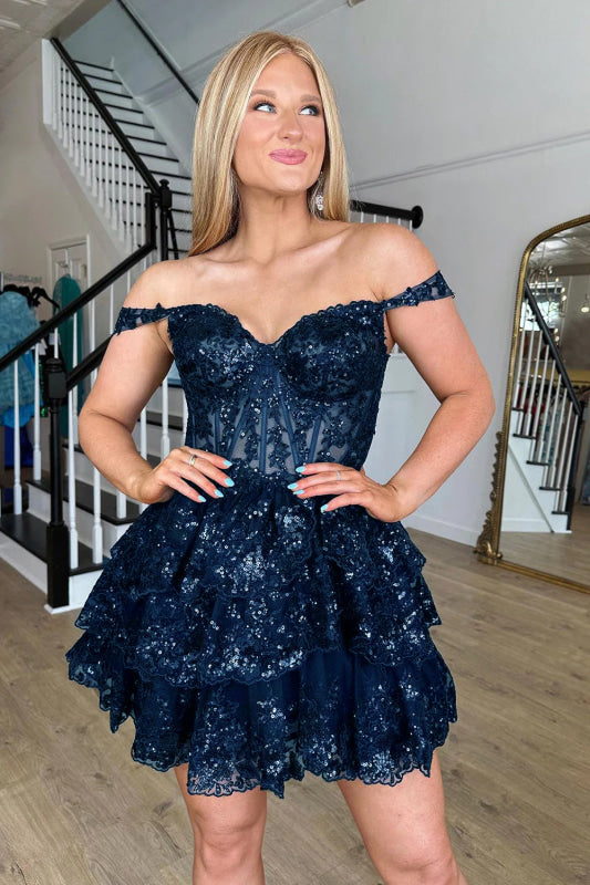 Fuchsia Floral Lace A-Line Short Homecoming Dress