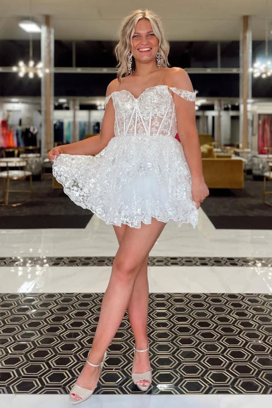 Fuchsia Floral Lace A-Line Short Homecoming Dress