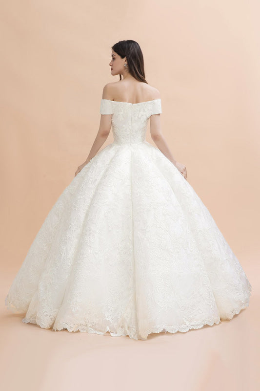 Gergrous Off The Shoulder Lace Beads Ball Gown Wedding Dress