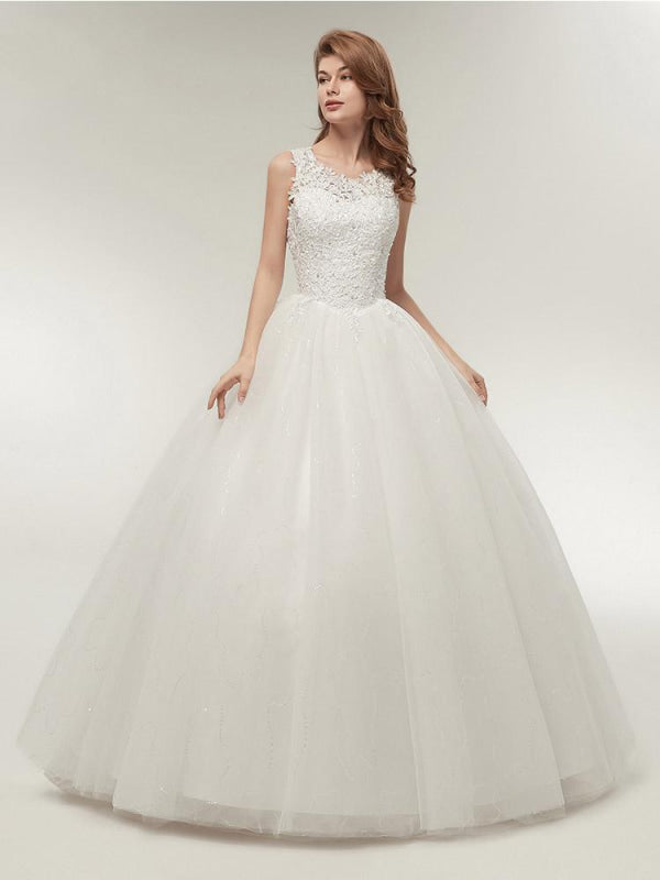 Glamorous Appliques Lace Up Ball Gown Wedding Dresses