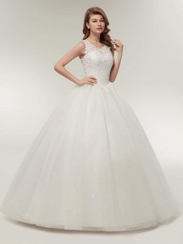 Glamorous Appliques Lace Up Ball Gown Wedding Dresses