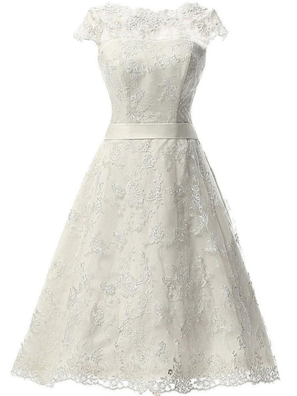 Glamorous Cap Sleeves Covered Button Ribbon Wedding Dresses