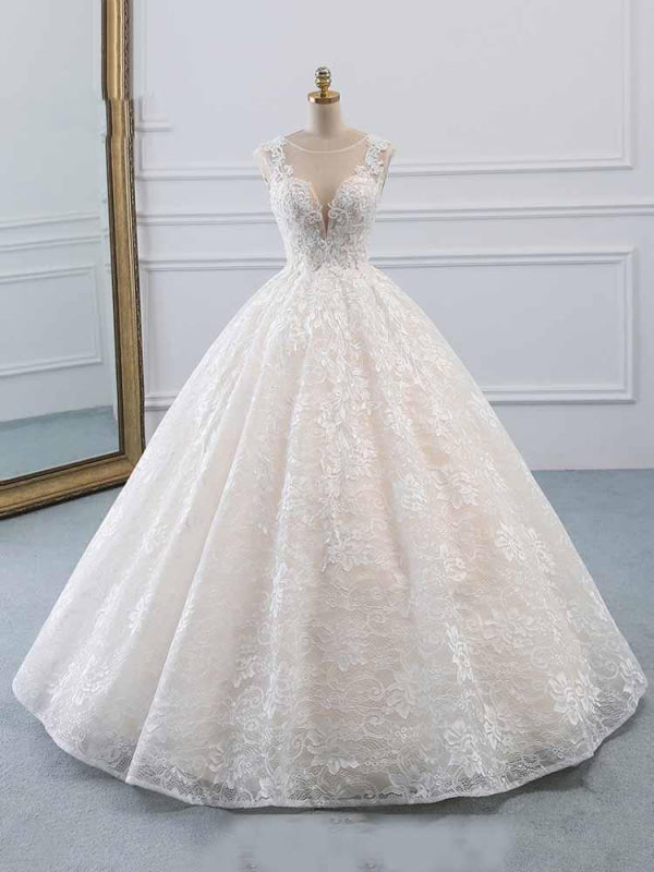 Glamorous Lace Tulle Ball Gown Wedding Dresses