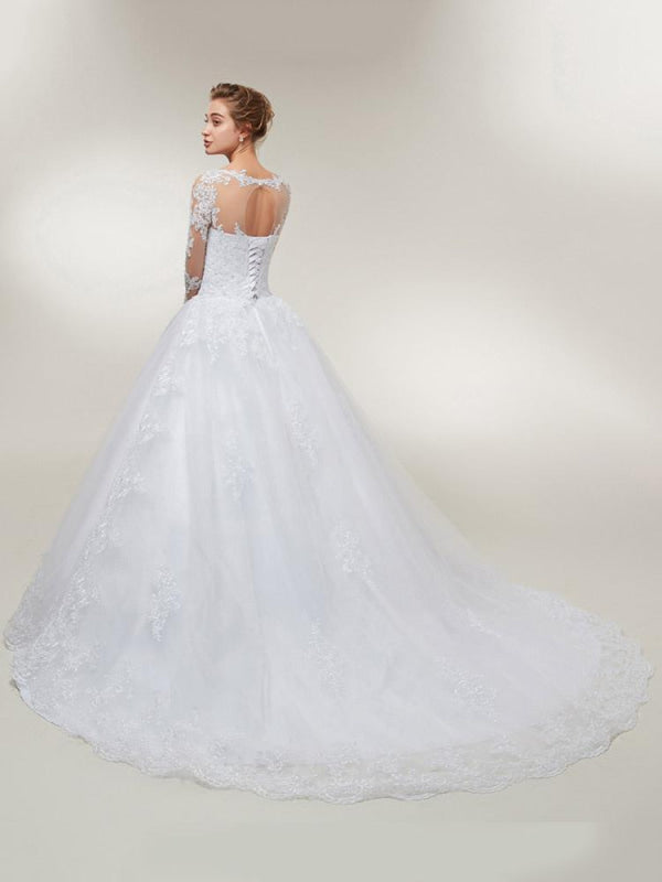 Glamorous Long Sleeves Lace-Up Ball Gown Wedding Dresses