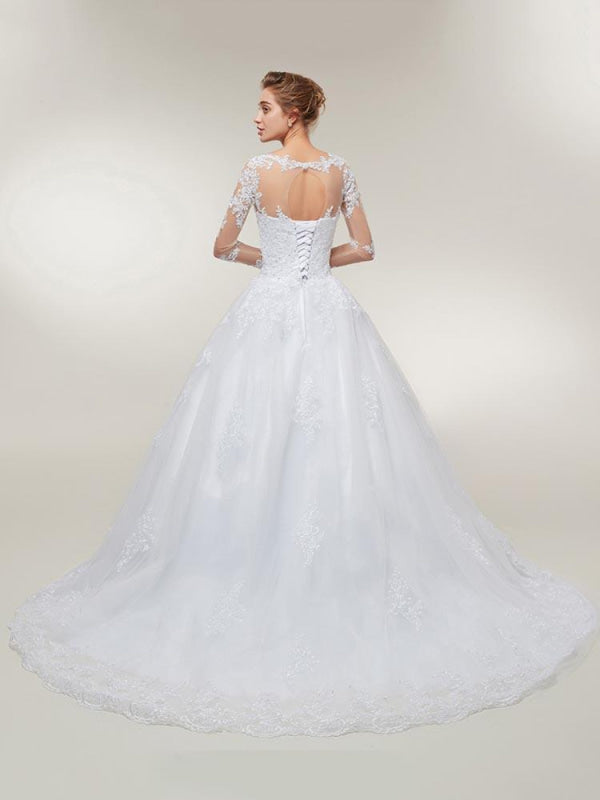 Glamorous Long Sleeves Lace-Up Ball Gown Wedding Dresses