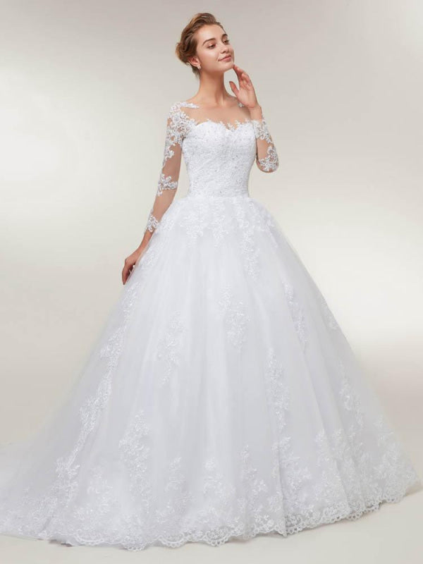 Glamorous Long Sleeves Lace-Up Ball Gown Wedding Dresses