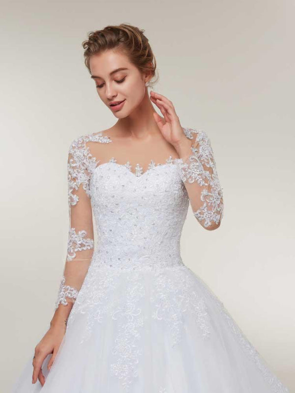 Glamorous Long Sleeves Lace-Up Ball Gown Wedding Dresses