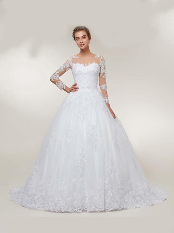 Glamorous Long Sleeves Lace-Up Ball Gown Wedding Dresses