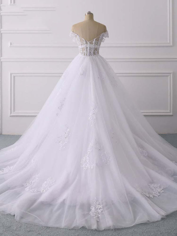 Glamorous Off-the-Shoulder Lace Tulle Mermaid Wedding Dresses