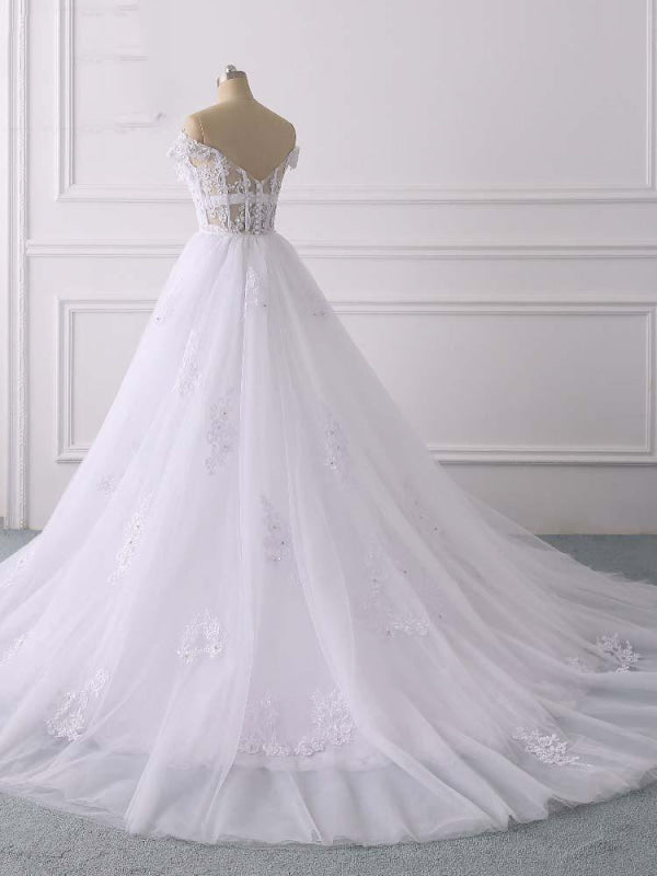 Glamorous Off-the-Shoulder Lace Tulle Mermaid Wedding Dresses