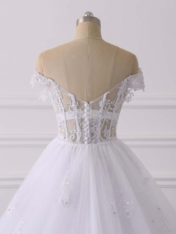 Glamorous Off-the-Shoulder Lace Tulle Mermaid Wedding Dresses