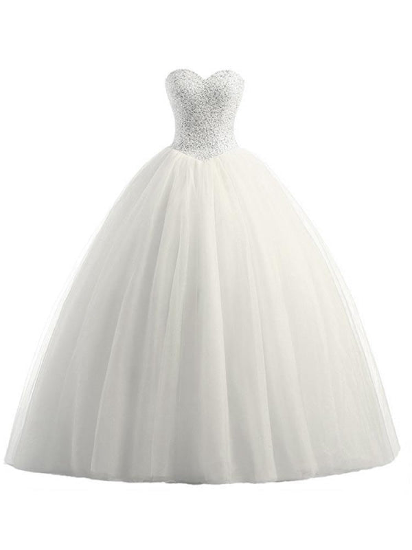 Glamorous Sweetheart Beaded Ball Gown Tulle Wedding Dresses