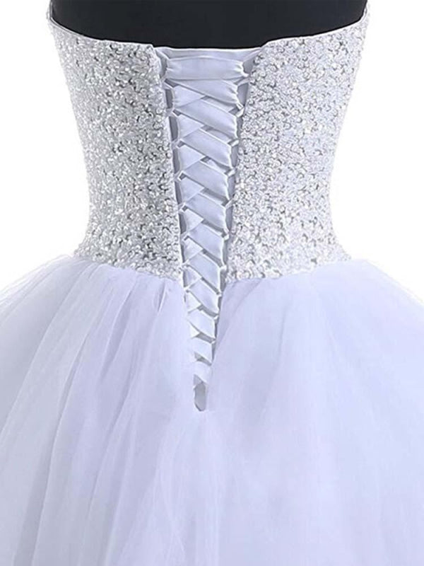 Glamorous Sweetheart Beaded Ball Gown Tulle Wedding Dresses