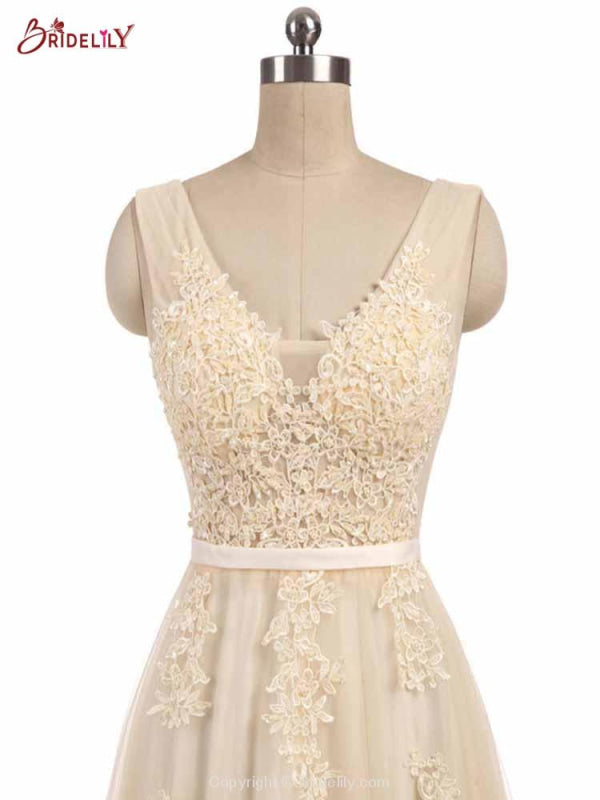 Glamorous V-Neck Lace Ribbon A-line Wedding Dresses