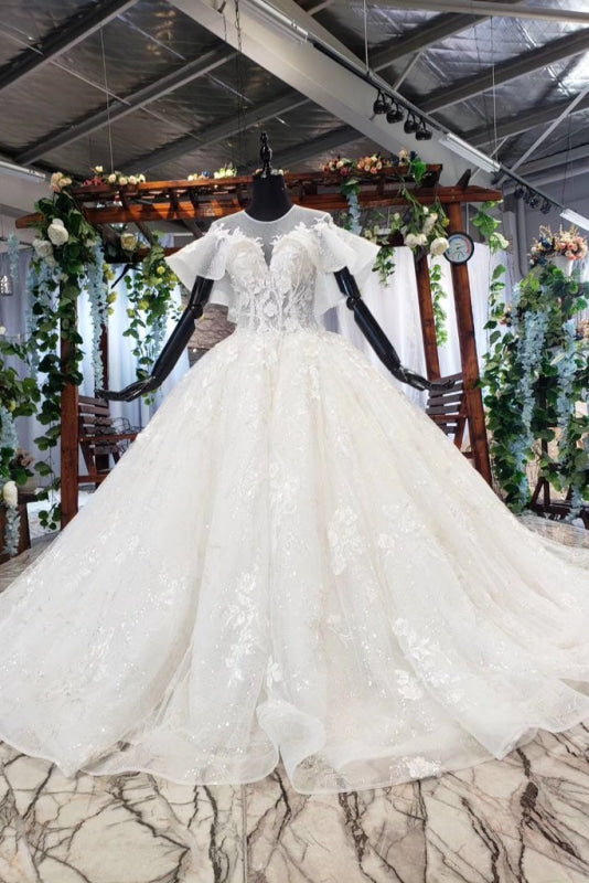 Gorgeous Ball Gown Big Princess Sleeves Wedding Dress
