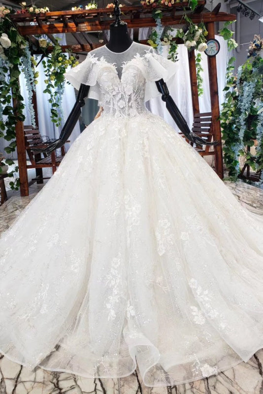Gorgeous Ball Gown Big Princess Sleeves Wedding Dress