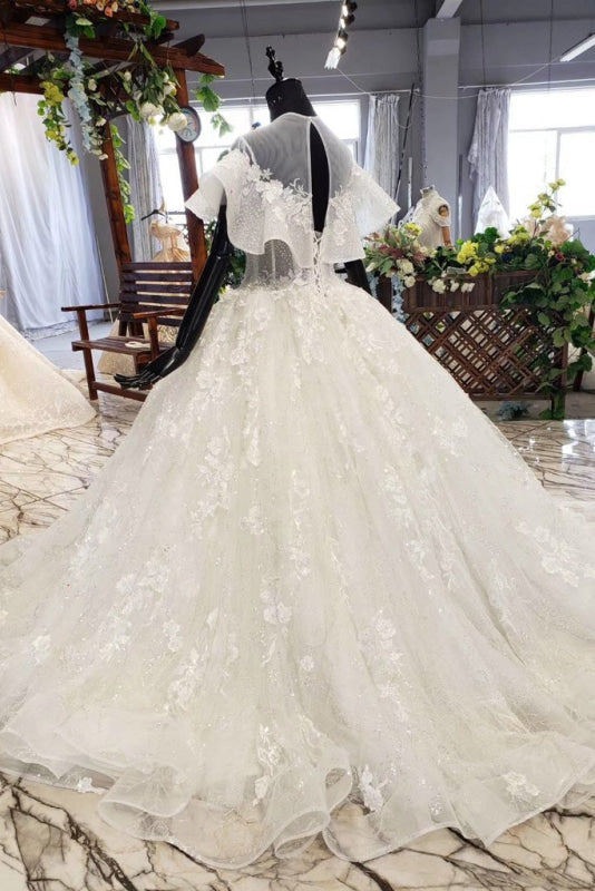 Gorgeous Ball Gown Big Princess Sleeves Wedding Dress