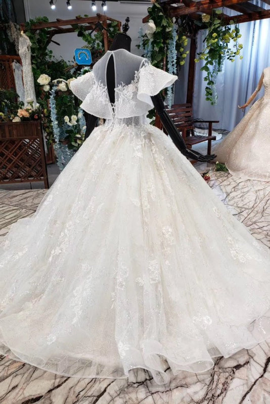 Gorgeous Ball Gown Big Princess Sleeves Wedding Dress