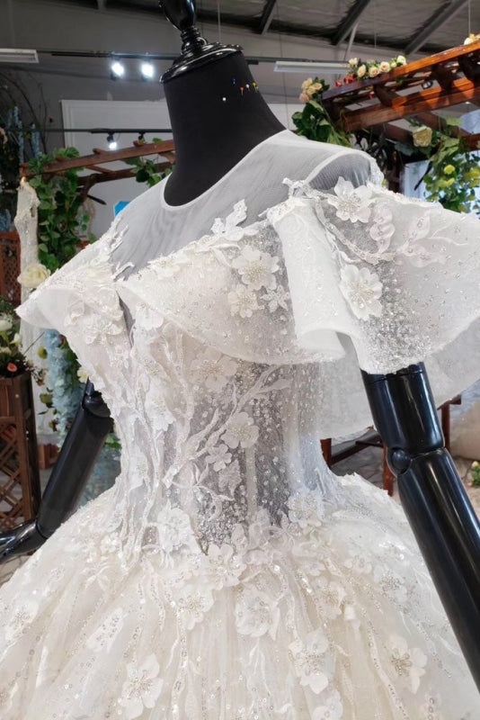 Gorgeous Ball Gown Big Princess Sleeves Wedding Dress