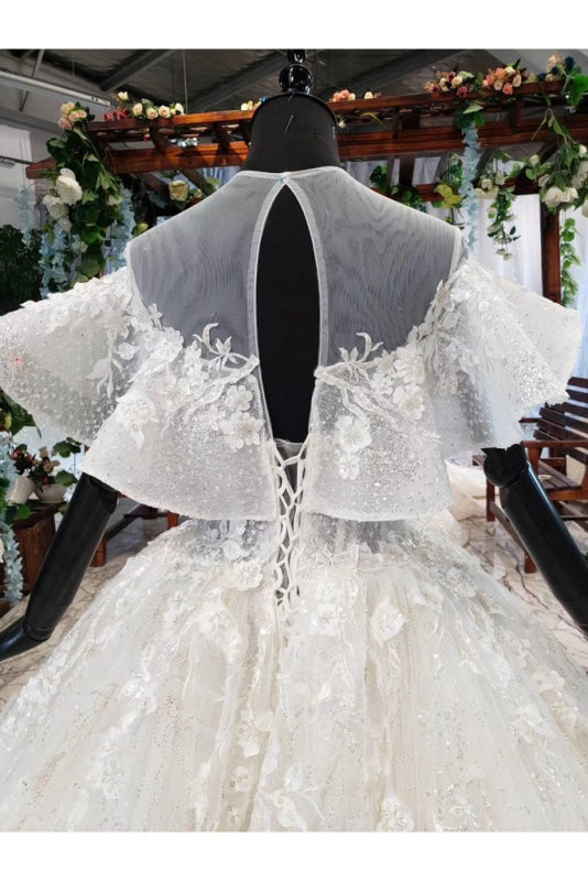 Gorgeous Ball Gown Big Princess Sleeves Wedding Dress