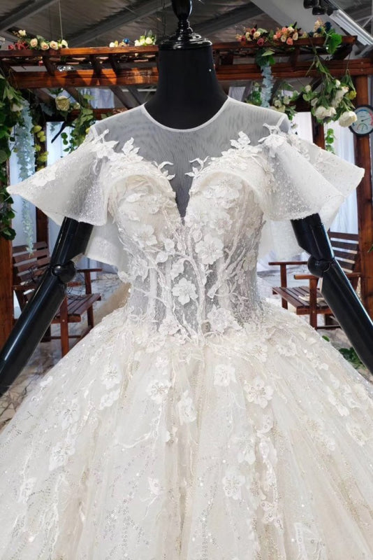 Gorgeous Ball Gown Big Princess Sleeves Wedding Dress