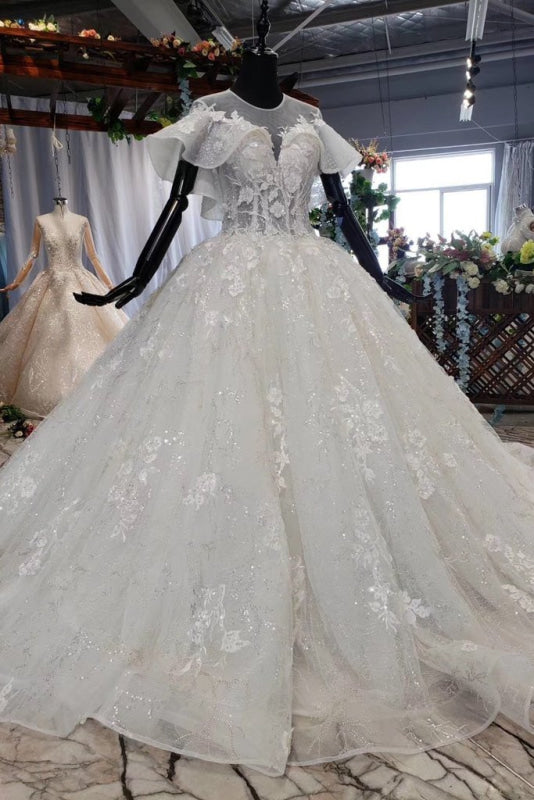 Gorgeous Ball Gown Big Princess Sleeves Wedding Dress