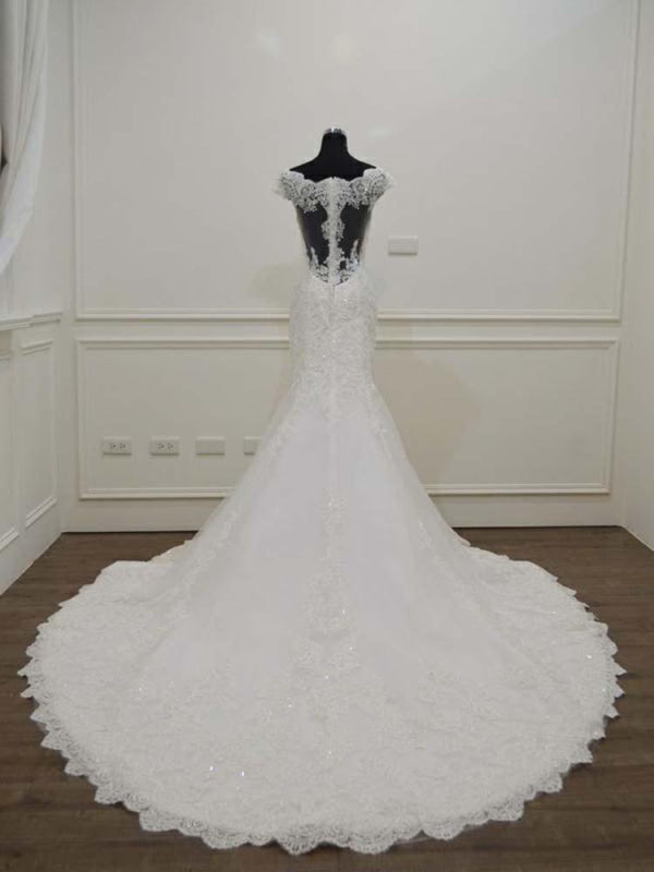 Gorgeous Bateau  Lace Mermaid Sweep Train Wedding Dresses