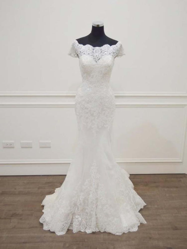 Gorgeous Bateau  Lace Mermaid Sweep Train Wedding Dresses