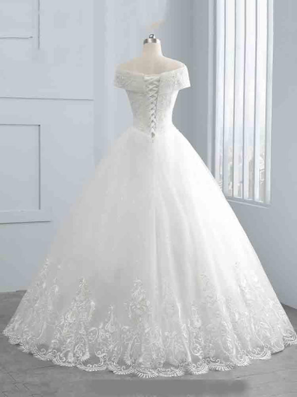 Gorgeous Cap Sleeves Sequins Lace-Up Ball Gown Wedding Dresses