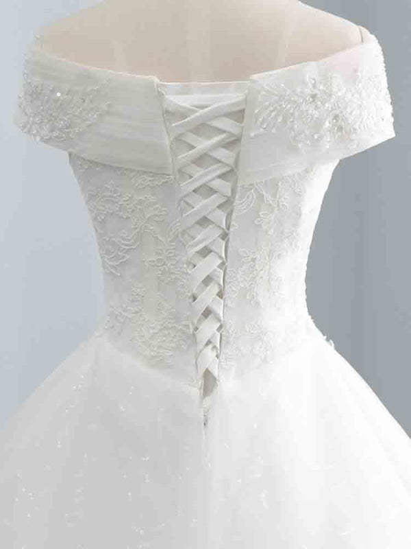 Gorgeous Cap Sleeves Sequins Lace-Up Ball Gown Wedding Dresses