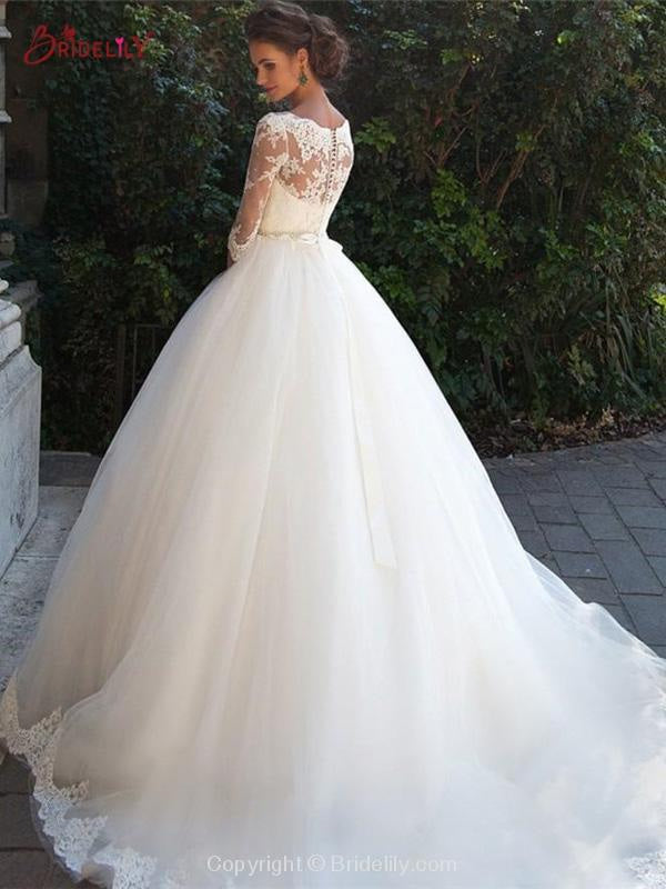 Gorgeous Half Sleeves Covered Button Ball Gown Wedding dresses