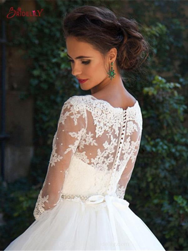 Gorgeous Half Sleeves Covered Button Ball Gown Wedding dresses