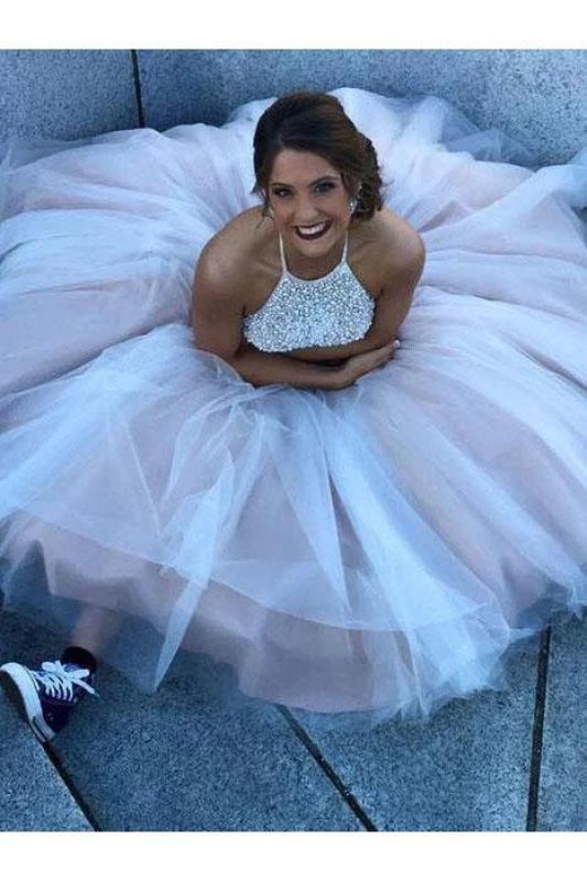 Gorgeous Halter Beading Beaded Backless Mermaid Wedding Dress