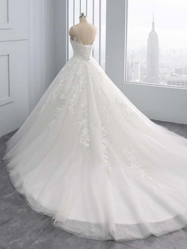 Gorgeous Lace-Up Sweep Train Ball Gown Wedding Dresses