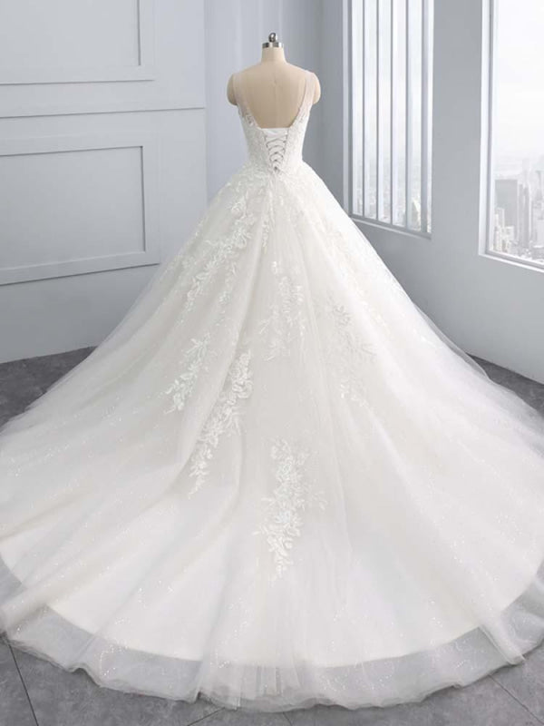 Gorgeous Lace-Up Sweep Train Ball Gown Wedding Dresses