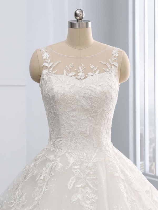 Gorgeous Lace-Up Sweep Train Ball Gown Wedding Dresses