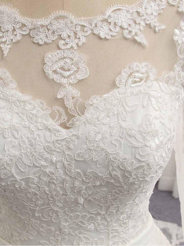 Gorgeous Long Sleeves Lace Ribbon Tulle Wedding Dresses