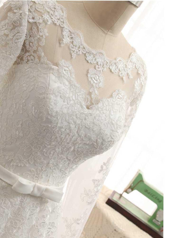 Gorgeous Long Sleeves Lace Ribbon Tulle Wedding Dresses