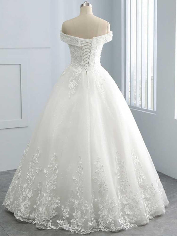 Gorgeous Off-The-Shoulder Lace Ball Gown Wedding Dresses