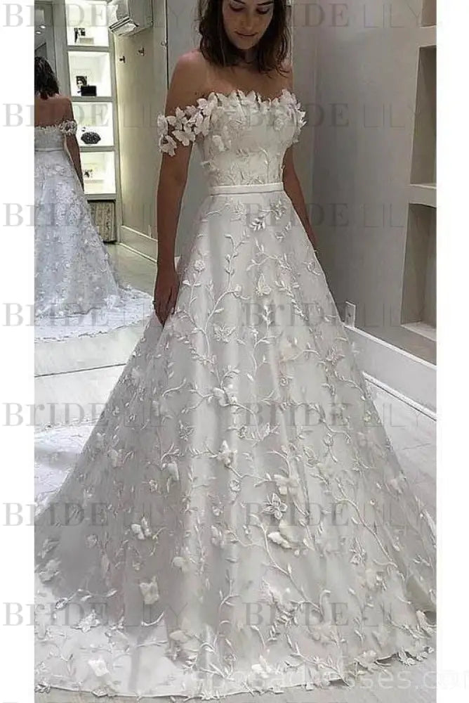 Gorgeous Off the Shoulder Lace White Long Wedding Dress