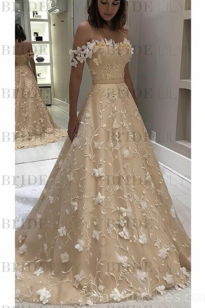 Gorgeous Off the Shoulder Lace White Long Wedding Dress