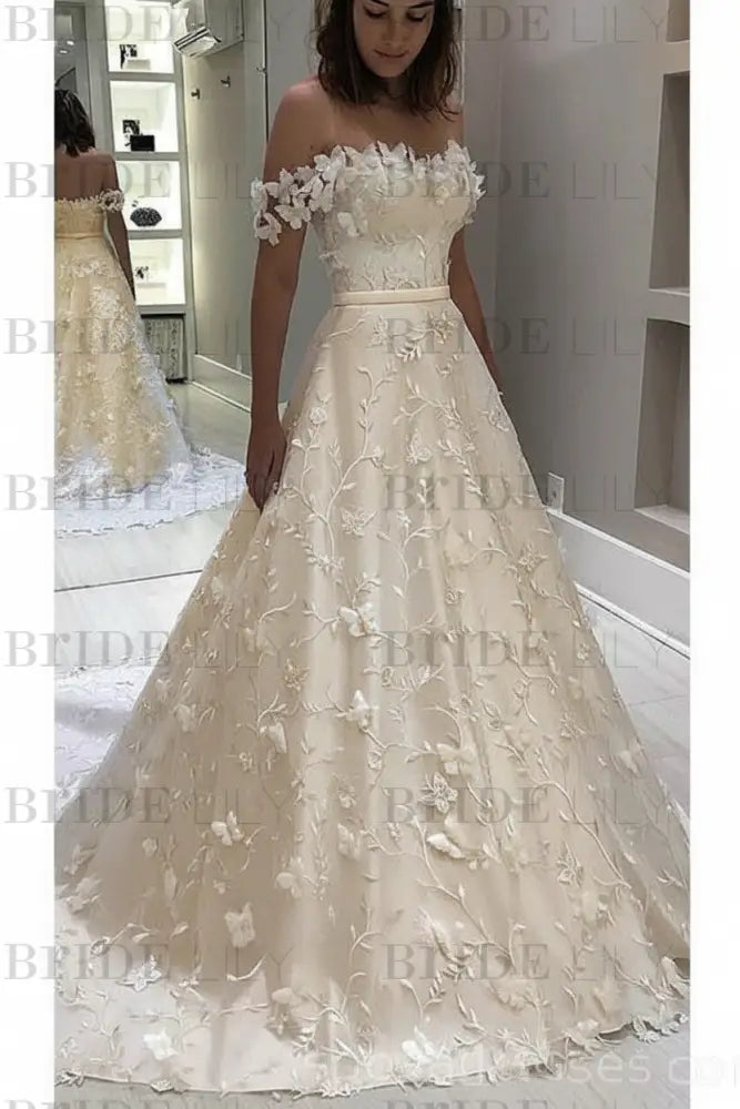 Gorgeous Off the Shoulder Lace White Long Wedding Dress