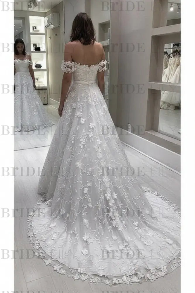 Gorgeous Off the Shoulder Lace White Long Wedding Dress