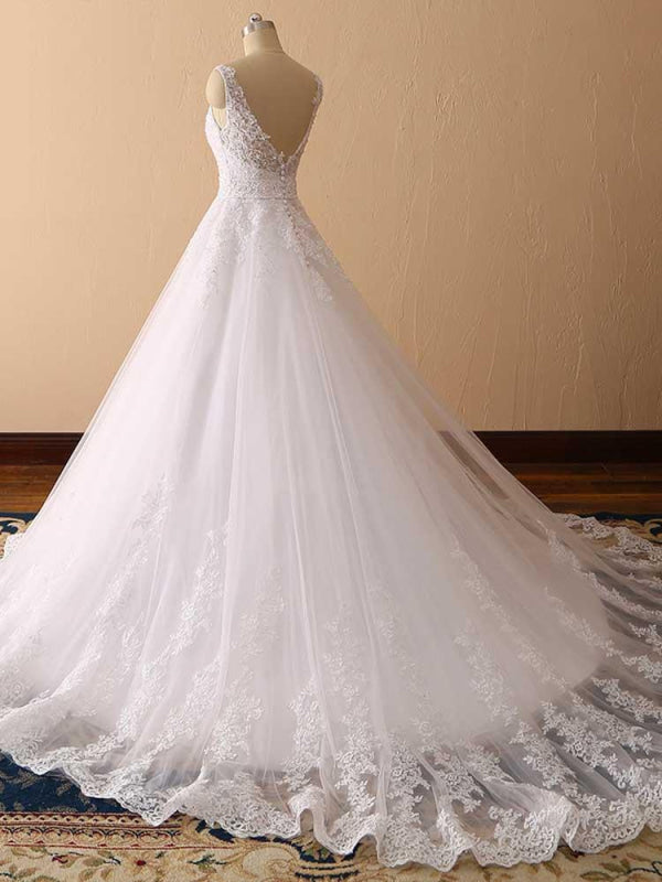 Gorgeous Spaghetti Strap V-Neck Backless Wedding Dresses
