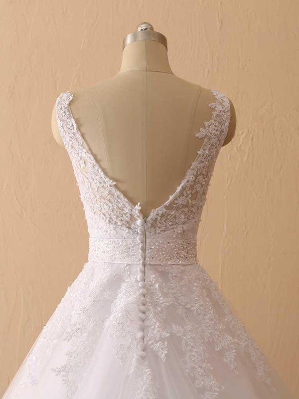 Gorgeous Spaghetti Strap V-Neck Backless Wedding Dresses
