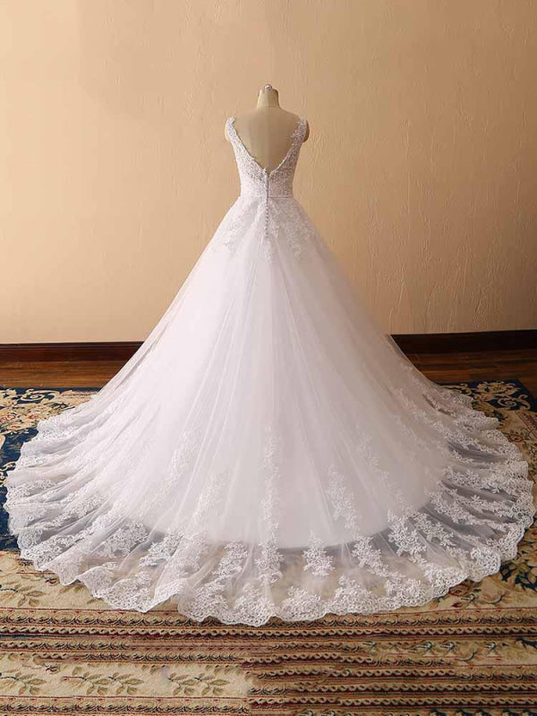 Gorgeous Spaghetti Strap V-Neck Backless Wedding Dresses