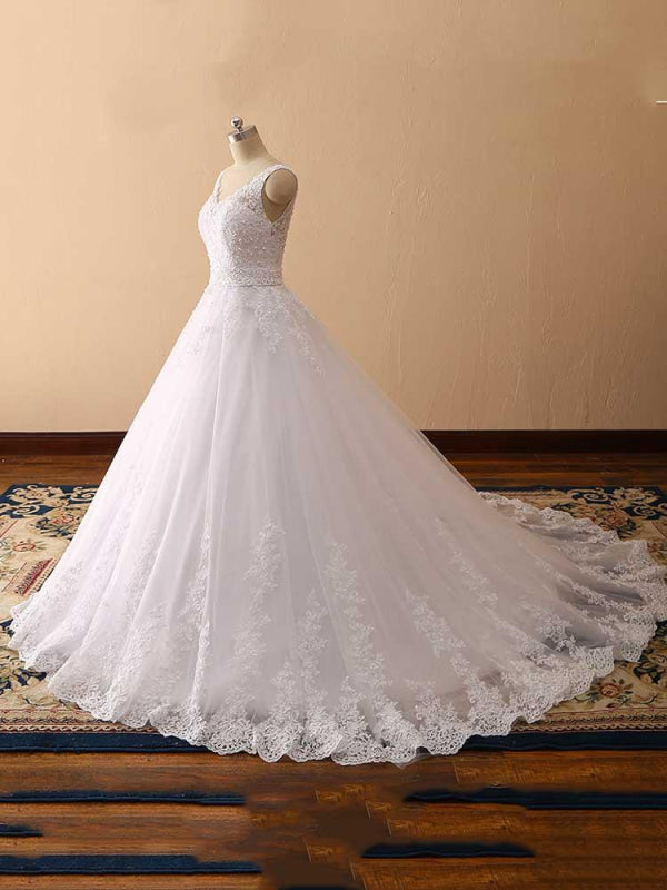 Gorgeous Spaghetti Strap V-Neck Backless Wedding Dresses