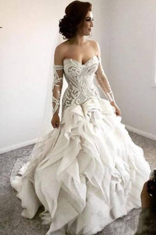 Gorgeous Sweetheart Detachable Sleeves Wedding Dress