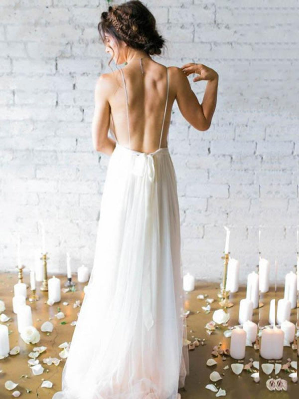 Gorgeous V-Neck Backless Ruffles Wedding Dresses